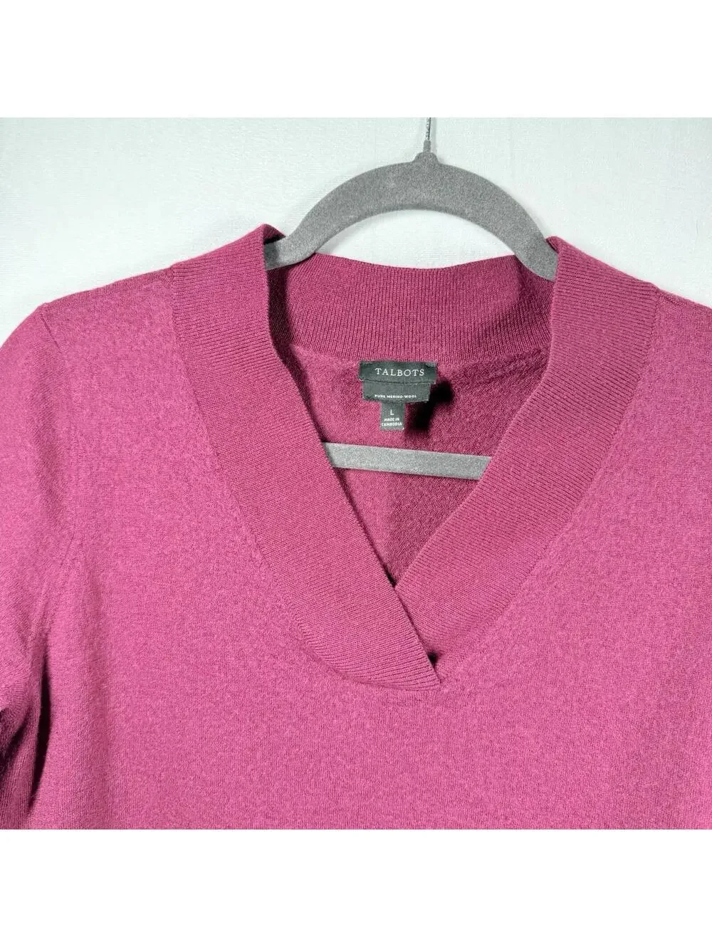 Talbots 100% Pure Merino Wool Sweater Women Merlot Sz Large Burgundy V-Neck Warm